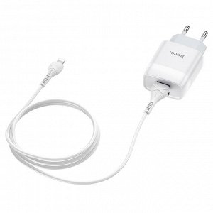Сетевое зарядное устройство HOCO C73A Glorious 2xUSB с Кабелем USB - Lightning, 2.4A, 10.8W, белый