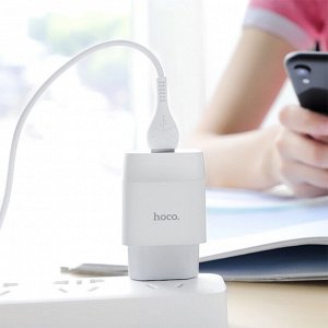 Сетевое зарядное устройство HOCO C73A Glorious 2xUSB с Кабелем USB - Lightning, 2.4A, 10.8W, белый