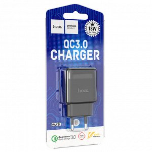 Сетевое зарядное устройство HOCO C72Q Glorious 1xUSB, 3.0A, 18W, черный