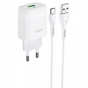 Сетевое зарядное устройство HOCO C72Q Glorious 1xUSB с Кабелем USB - Type-C, 3.0A, 18W, белый