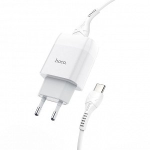 Сетевое зарядное устройство HOCO C72A Glorius single 1xUSB с Кабелем USB - Type-C, 2.1A, 10W, белый