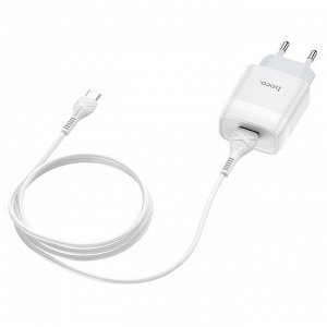 Сетевое зарядное устройство HOCO C72A Glorius single 1xUSB с Кабелем USB - Type-C, 2.1A, 10W, белый