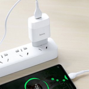 Сетевое зарядное устройство HOCO C72A Glorius single 1xUSB с Кабелем USB - Type-C, 2.1A, 10W, белый