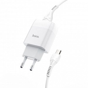 Сетевое зарядное устройство HOCO C72A Glorius single 1xUSB с Кабелем USB - Micro, 2.1A, 10W, белый