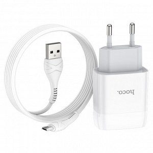Сетевое зарядное устройство HOCO C72A Glorius single 1xUSB с Кабелем USB - Micro, 2.1A, 10W, белый