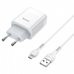 Сетевое зарядное устройство HOCO C72A Glorius single 1xUSB с Кабелем USB - Micro, 2.1A, 10W, белый