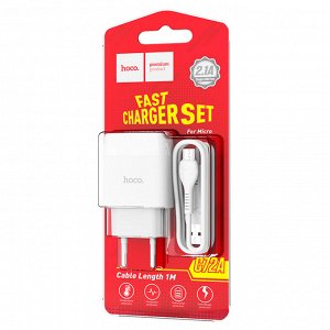 Сетевое зарядное устройство HOCO C72A Glorius single 1xUSB с Кабелем USB - Micro, 2.1A, 10W, белый