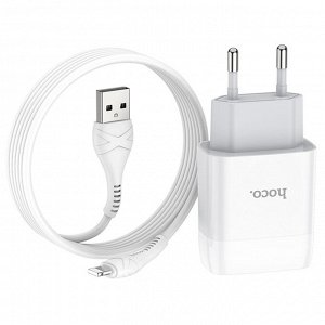 Сетевое зарядное устройство HOCO C72A Glorius single 1xUSB с Кабелем USB - Lightning, 2.1A, 10W, белый