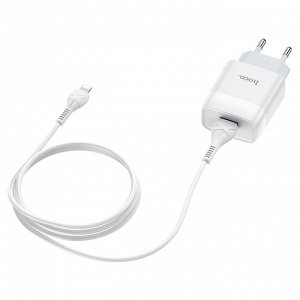 Сетевое зарядное устройство HOCO C72A Glorius single 1xUSB с Кабелем USB - Lightning, 2.1A, 10W, белый