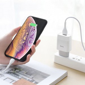 Сетевое зарядное устройство HOCO C72A Glorius single 1xUSB с Кабелем USB - Lightning, 2.1A, 10W, белый