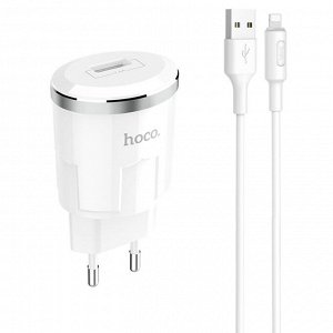Сетевое зарядное устройство HOCO C37A Thunder 1xUSB с Кабелем USB - Lightning, 2.4A, 10.8W, белый