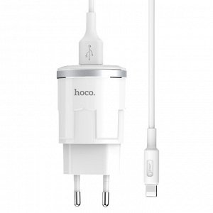Сетевое зарядное устройство HOCO C37A Thunder 1xUSB с Кабелем USB - Lightning, 2.4A, 10.8W, белый