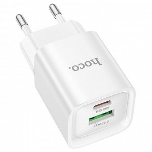 Сетевое зарядное устройство HOCO C147A Charm 1xUSB + 1xUSB-C, 3A, 20W, белый
