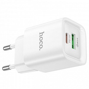 Сетевое зарядное устройство HOCO C147A Charm 1xUSB + 1xUSB-C, 3A, 20W, белый