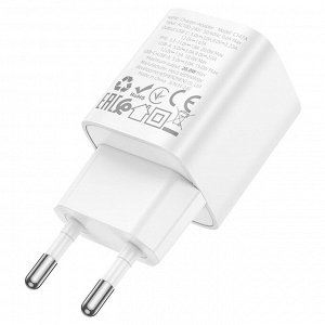 Сетевое зарядное устройство HOCO C147A Charm 1xUSB + 1xUSB-C, 3A, 20W, белый