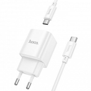 Сетевое зарядное устройство HOCO C147A Charm 1xUSB + 1xUSB-C с Кабелем Type-C - Type-C, 3A, 20W, белый