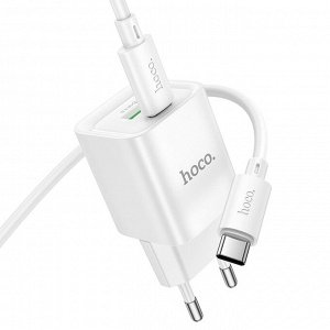 Сетевое зарядное устройство HOCO C147A Charm 1xUSB + 1xUSB-C с Кабелем Type-C - Type-C, 3A, 20W, белый
