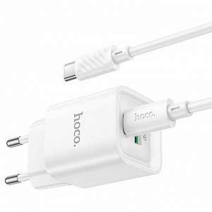 Сетевое зарядное устройство HOCO C147A Charm 1xUSB + 1xUSB-C с Кабелем Type-C - Type-C, 3A, 20W, белый