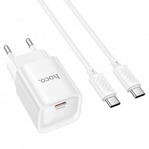 Сетевое зарядное устройство HOCO C146A Charm 1xUSB-C с Кабелем Type-C - Type-C, 20W, белый