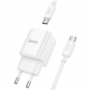 Сетевое зарядное устройство HOCO C146A Charm 1xUSB-C с Кабелем Type-C - Type-C, 20W, белый