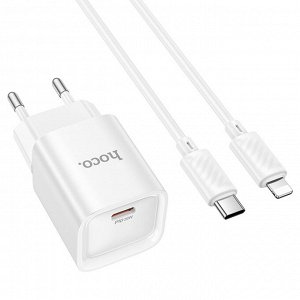 Сетевое зарядное устройство HOCO C146A Charm 1xUSB-C с Кабелем Type-C - Lightning, 20W, белый