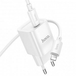 Сетевое зарядное устройство HOCO C146A Charm 1xUSB-C с Кабелем Type-C - Lightning, 20W, белый
