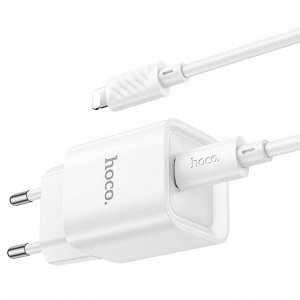Сетевое зарядное устройство HOCO C146A Charm 1xUSB-C с Кабелем Type-C - Lightning, 20W, белый