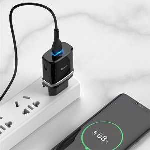 Сетевое зарядное устройство HOCO C12Q Smart 1xUSB с Кабелем USB - Type-C, 3A, 18W, черный