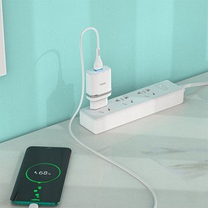 Сетевое зарядное устройство HOCO C12Q Smart 1xUSB с Кабелем USB - Type-C, 3A, 18W, белый