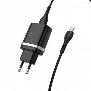 Сетевое зарядное устройство HOCO C12Q Smart 1xUSB с Кабелем USB - Micro, 3A, 18W, черный
