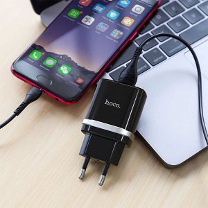 Сетевое зарядное устройство HOCO C12Q Smart 1xUSB с Кабелем USB - Micro, 3A, 18W, черный