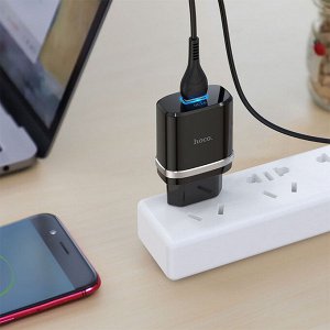 Сетевое зарядное устройство HOCO C12Q Smart 1xUSB с Кабелем USB - Micro, 3A, 18W, черный