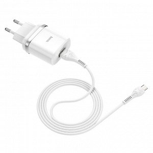 Сетевое зарядное устройство HOCO C12Q Smart 1xUSB с Кабелем USB - Micro, 3A, 18W, белый