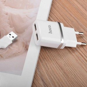Сетевое зарядное устройство HOCO C12 Smart 2xUSB, 2.4A, белый