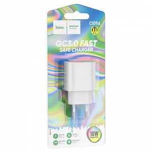 Сетевое зарядное устройство HOCO C109A Fighter 1xUSB, 3.0A, 18W, белый
