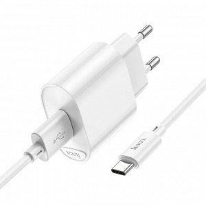 Сетевое зарядное устройство HOCO C109A Fighter 1xUSB с Кабелем USB - Type-C, 3.0A, 18W, белый
