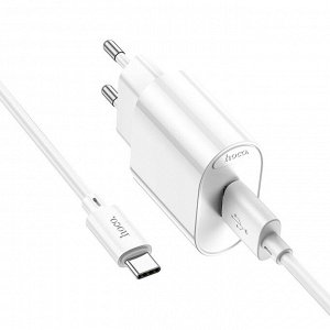 Сетевое зарядное устройство HOCO C109A Fighter 1xUSB с Кабелем USB - Type-C, 3.0A, 18W, белый