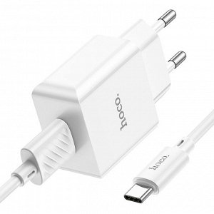 Сетевое зарядное устройство HOCO C106A 1xUSB с Кабелем USB - Type-C, 2.1A, 10.5W, белый