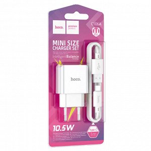 Сетевое зарядное устройство HOCO C106A 1xUSB с Кабелем USB - Type-C, 2.1A, 10.5W, белый