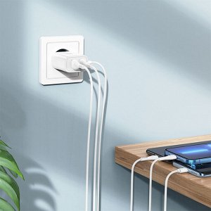 Сетевое зарядное устройство HOCO C103A Courser 2xUSB с Кабелем Type-C, 2.1A, 10W, белый