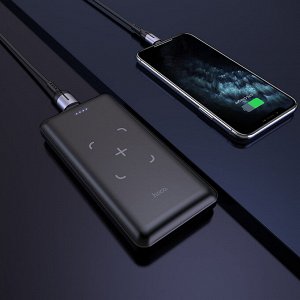 Портативный аккумулятор HOCO J50 Surf, с беспроводной зарядкой, 2A, 10000 мА⋅ч, черный