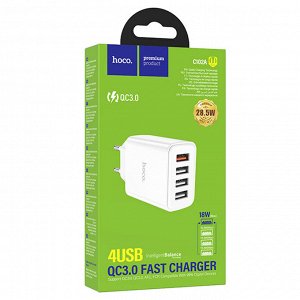 Сетевое зарядное устройство HOCO C102A Fuerza 4xUSB, 2.1A, 18W, белый