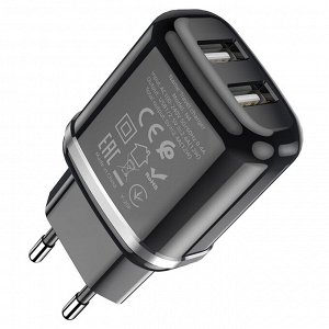 Сетевое зарядное устройство HOCO N4 Aspiring 2xUSB, 2.4A, 10.8W, черный