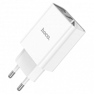 Сетевое зарядное устройство HOCO C100A 1xUSB + 1xUSB-C, 3A, 20W, белый