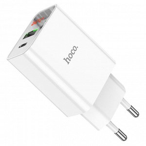 Сетевое зарядное устройство HOCO C100A 1xUSB + 1xUSB-C, 3A, 20W, белый