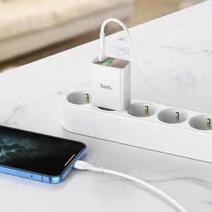 Сетевое зарядное устройство HOCO C100A 1xUSB + 1xUSB-C, 3A, 20W, белый