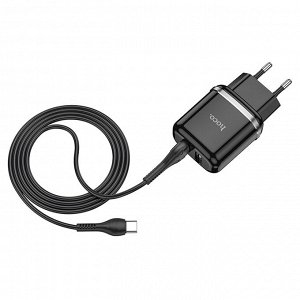 Сетевое зарядное устройство HOCO N4 Aspiring 2xUSB с Кабелем USB - Type-C, 2.4A, 10.8W, черный