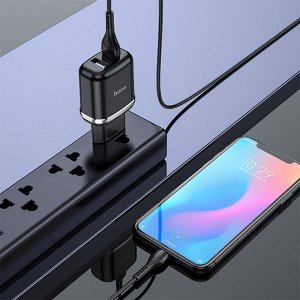 Сетевое зарядное устройство HOCO N4 Aspiring 2xUSB с Кабелем USB - Type-C, 2.4A, 10.8W, черный