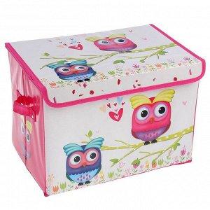 Короб для хранения с крышкой «Весенние совушки», 40*26*26 см, цвет розовый