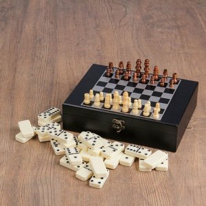 Набор шахмат с домино, костяшка белая 4,8 ? 2,4 см, пешка 2 см, король 4,7 см